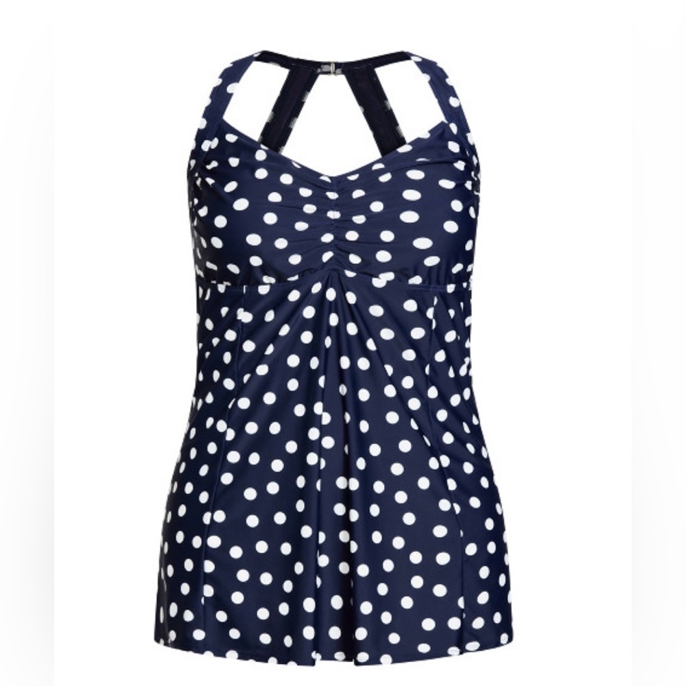Avenue Nautical Polka Dots Halter Back Swim Dress Size 26 NWT